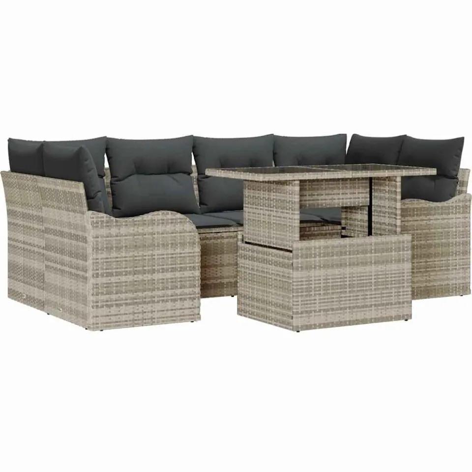 vidaXL Tuin Sofa Set 7 st Licht Grijs en Grijs poly rattan Lichtgrijs