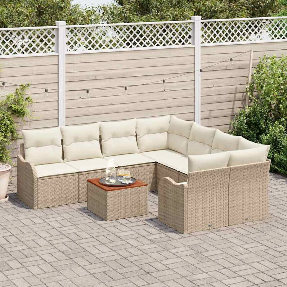 vidaXL Tuinbankenset 9 st Beige en Crème poly rattan, foto 3