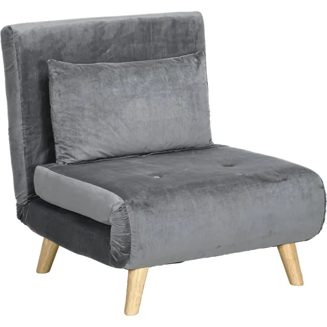 Homona 3-in-1 slaapfauteuil - Met 6 standen verstelbare rugleuning en kussen - 72 x 78 x 79 cm - Grijs