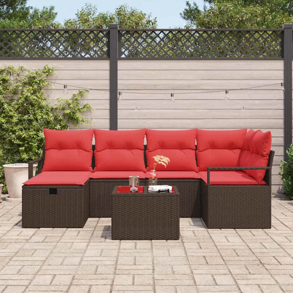 vidaXL Tuin Sofa Set 6 st poly rattan bruin, foto 3