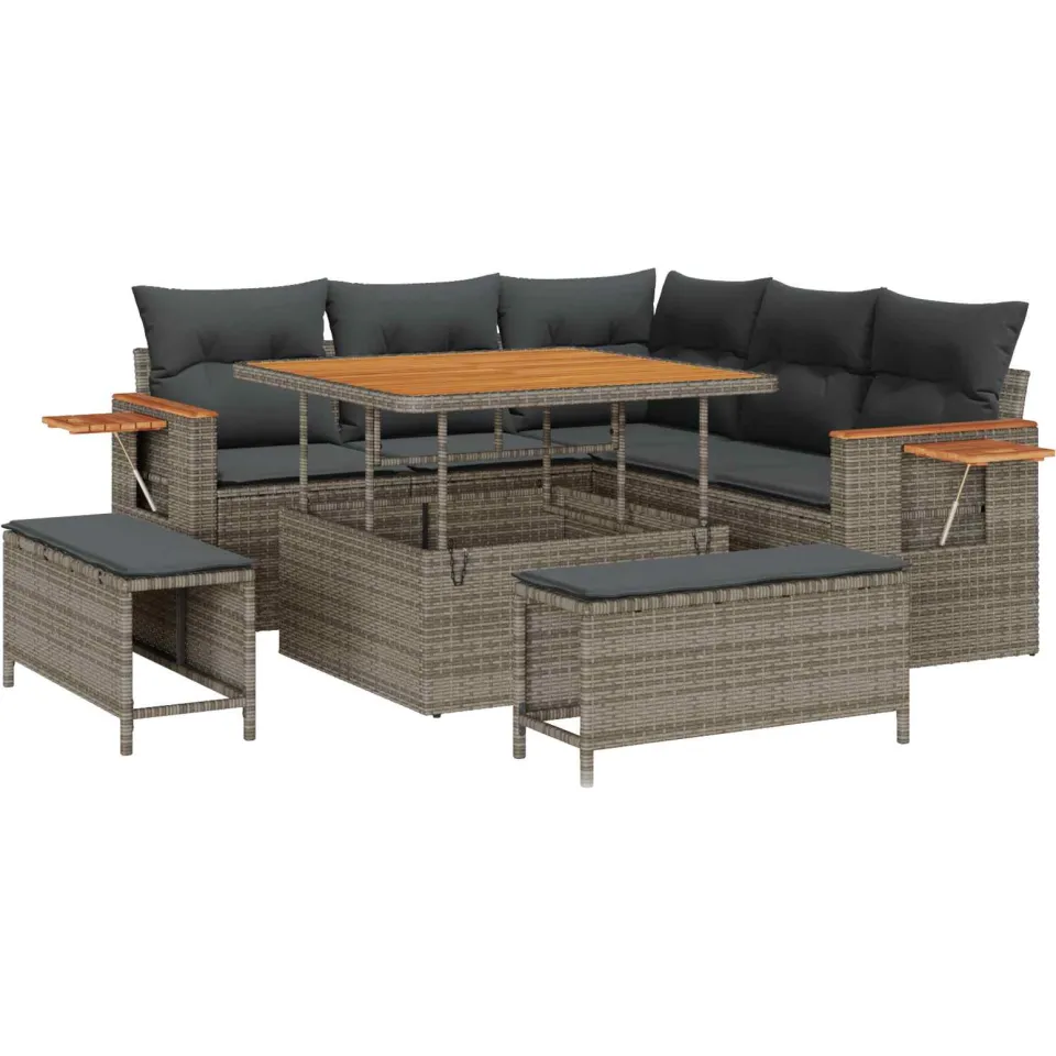 vidaXL Tuinbankenset 8 st Grijs poly rattan