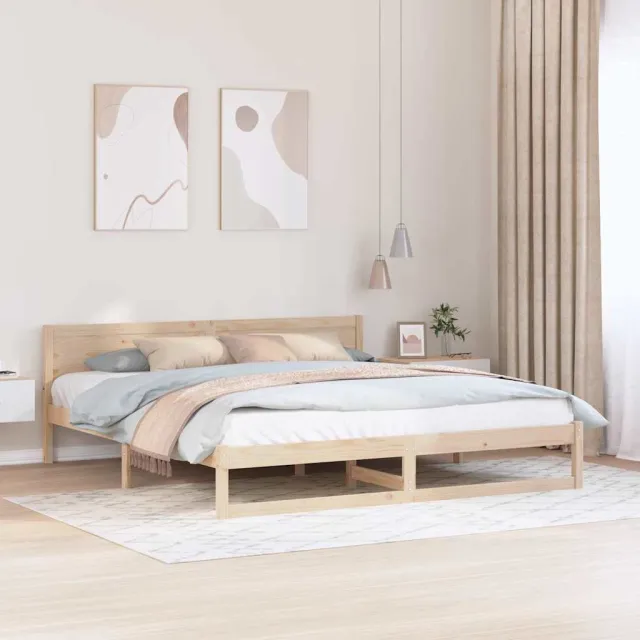 vidaXL Bedframe met hoofdeinde Naturel 180 x 200 cm Massief grenenhout Bruin