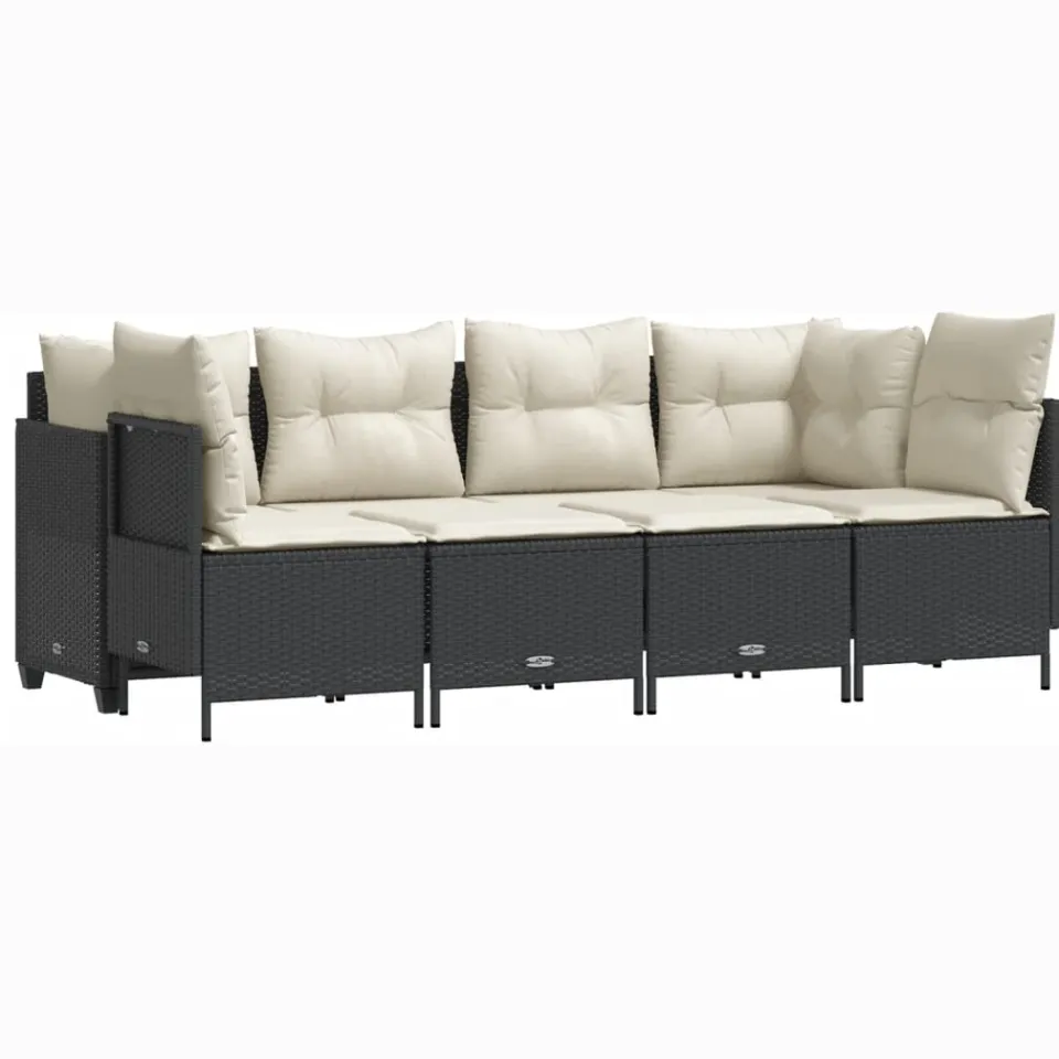 vidaXL 5-delige Loungeset met kussens poly rattan zwart, foto 3
