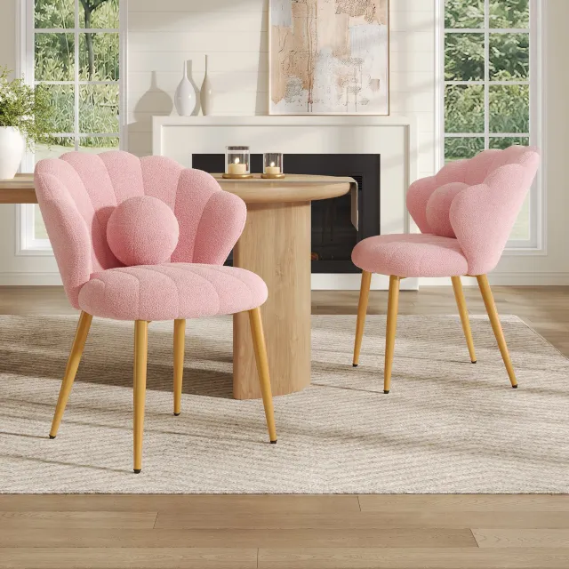 CHICFURN Eetkamerstoelen set van 2 - Schelpvormige rugleuning - Roze