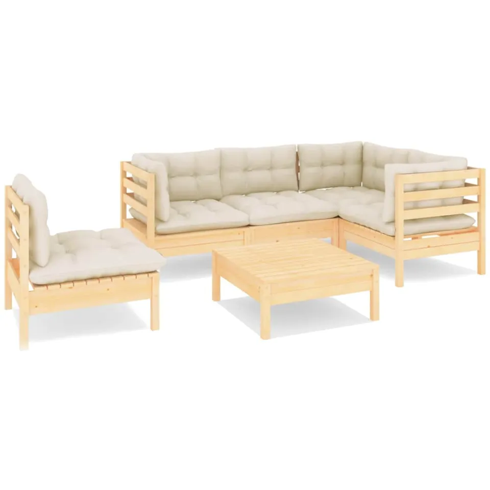 vidaXL 6-delige Loungeset met crèmekleurige kussens grenenhout, foto 3