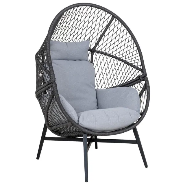 Nest of Nora Loungestoel buiten - Polyrotan met kussens - Zwart