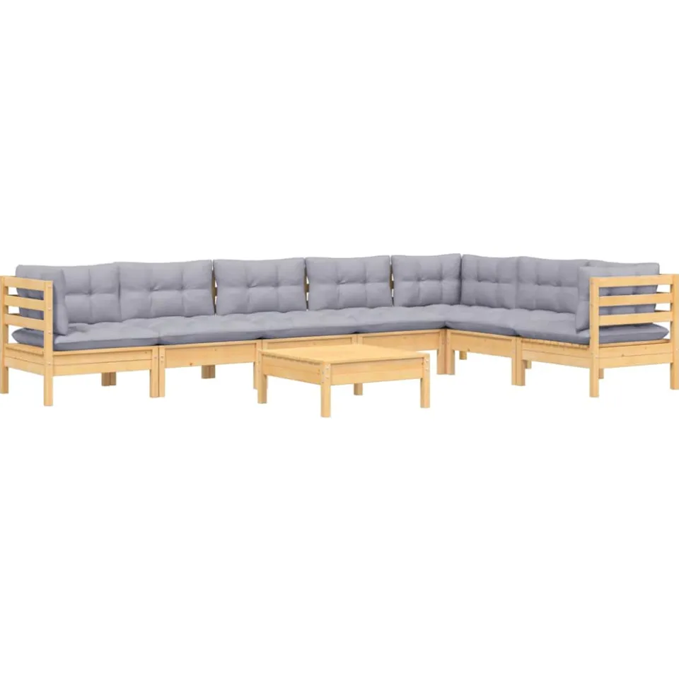 vidaXL 8-delige Loungeset met grijze kussens grenenhout grijs, foto 2