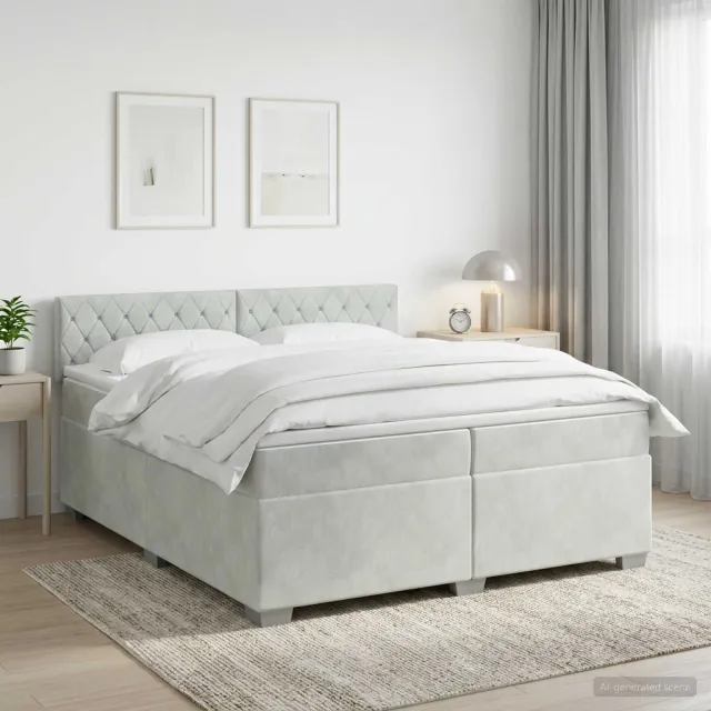 vidaXL Boxspringbed met matras Lichtgrijs 200 x 200 cm Fluweel