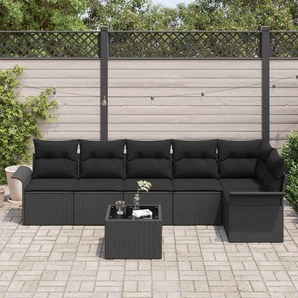 vidaXL Tuin Sofa Set 7 st Zwart poly rattan, foto 3