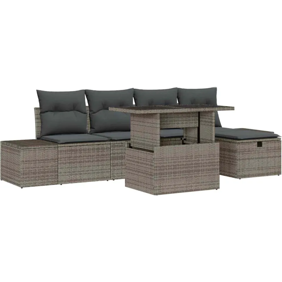 vidaXL Tuin Sofa Set 6 st Grijs poly rattan