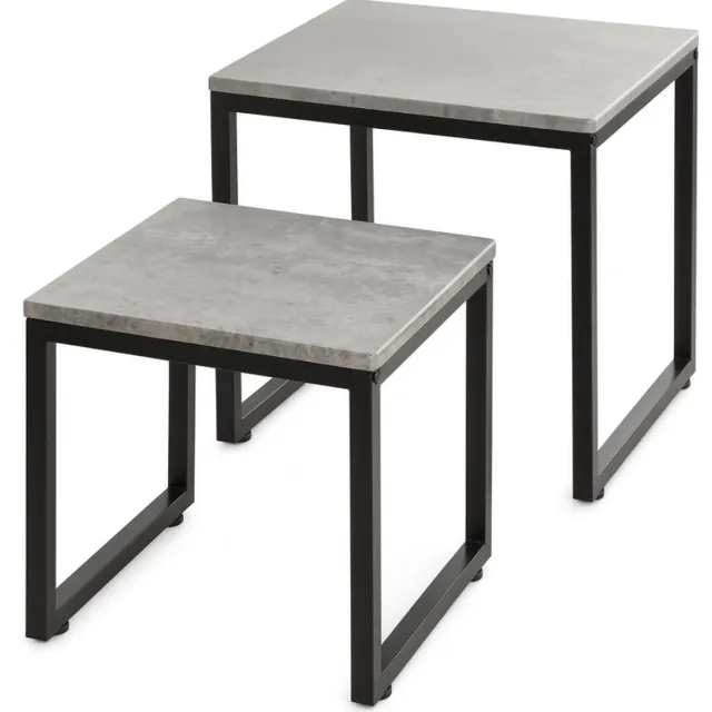 Mura Logistiek Mura Salontafel - Bijzettafel - Koffietafel - Coffee Table - Set Van 2 Nestbare - Draagvermogen 15kg - Hout - Betonlook Grijs