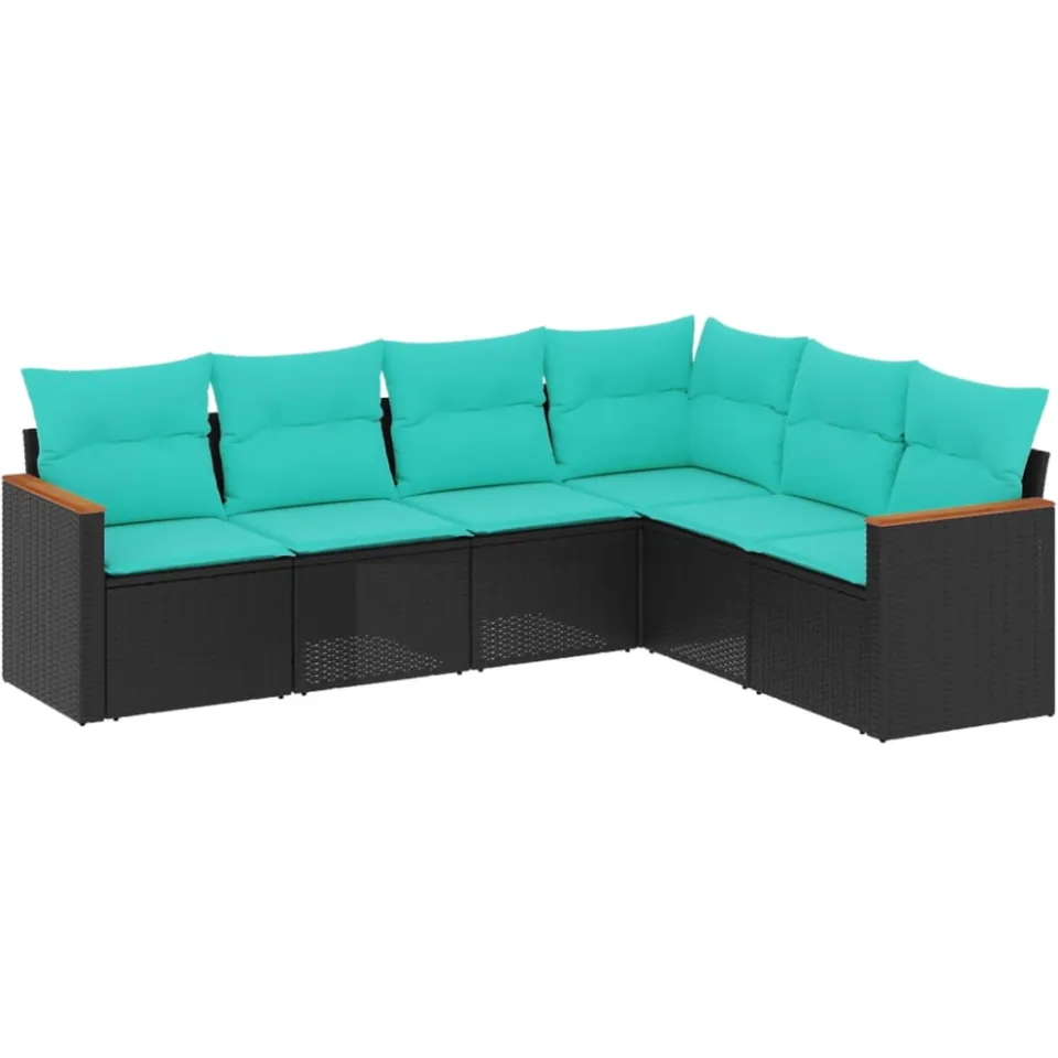 vidaXL 6-delige tuinbankset met kussens van zwart polyrotan, foto 3