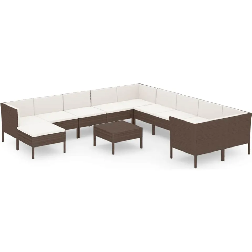 vidaXL 12-delige Loungeset met kussens poly rattan bruin, foto 3