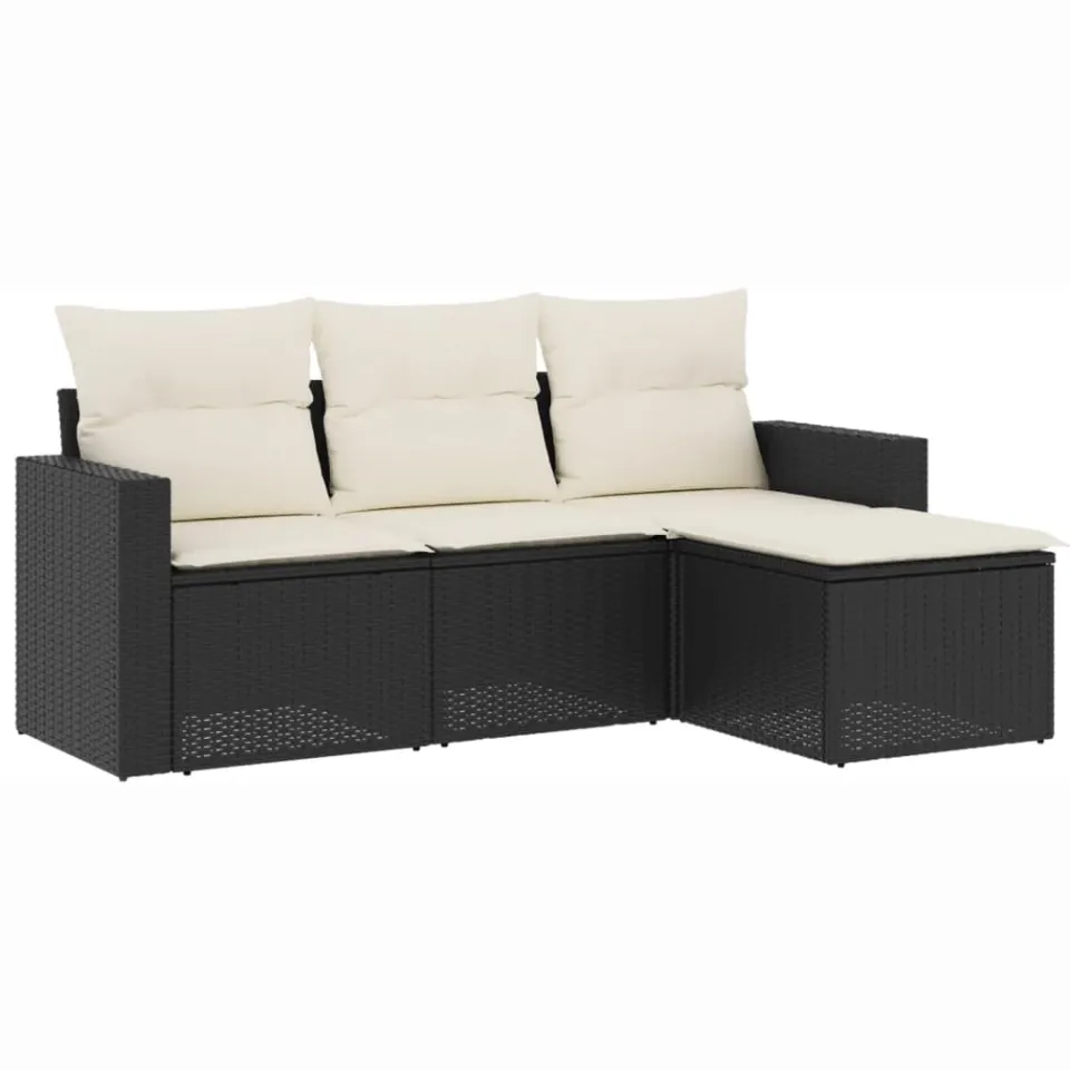 vidaXL 4-delige Loungeset met kussens poly rattan zwart