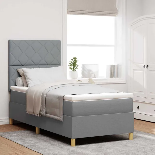 vidaXL LED Box Spring Bed met hoofdeinde Lichtgrijs 90 x 200 cm Stof