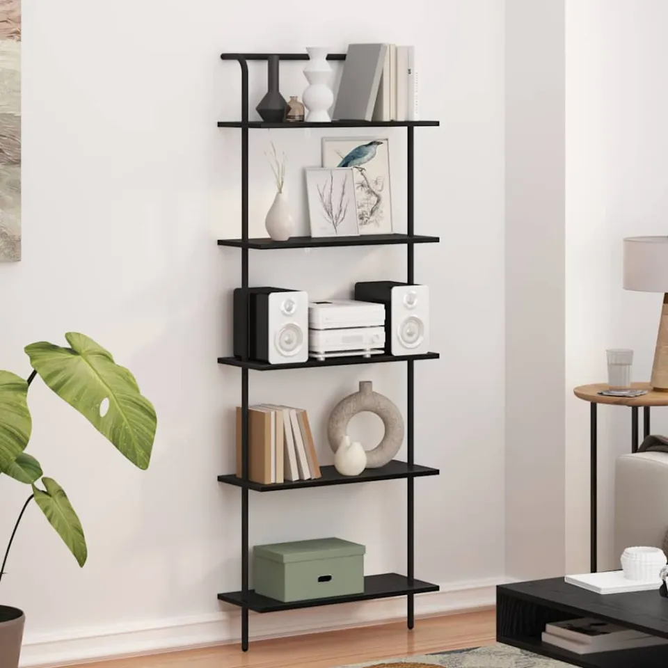 vidaXL Boekenkast 5-laags 60 x 24 x 168 cm Bewerkt hout Zwart Eiken, foto 4