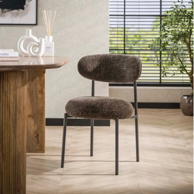 Meubelplaats Eetkamerstoel Aiko Japandi - Tissee Cargo bruin - 52x57x81 cm - eetkamerstoelen set van 2