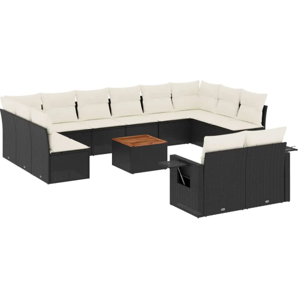 vidaXL 13-delige Loungeset met kussens poly rattan zwart