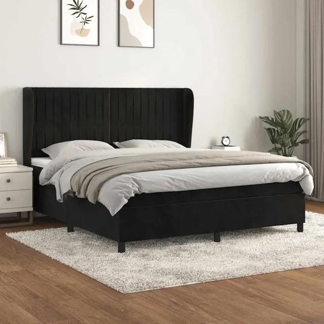 vidaXL Boxspring met matras fluweel zwart 160x200 cm