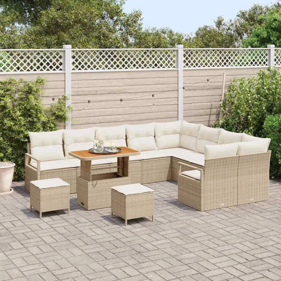 vidaXL Tuinbankenset 12 st Beige poly rattan, foto 3