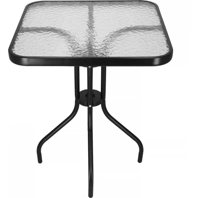 springos Tuintafel | Buitentafel | Bijzettafel Buiten | Metaal | Gehard Glas | Vierkant | 60 x 60 x 70 cm | Zwart