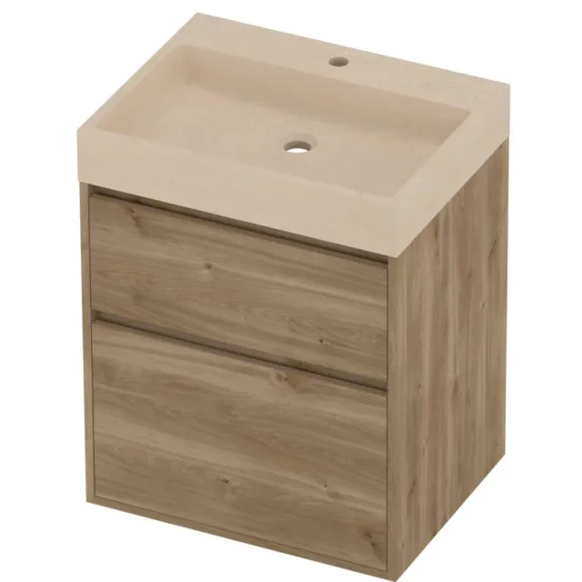 Proline Evoli Badmeubelset Hardsteen Loft 1 Kraangat Greeploos 60x46x75 cm Sand Stone Cider Oak Eiken