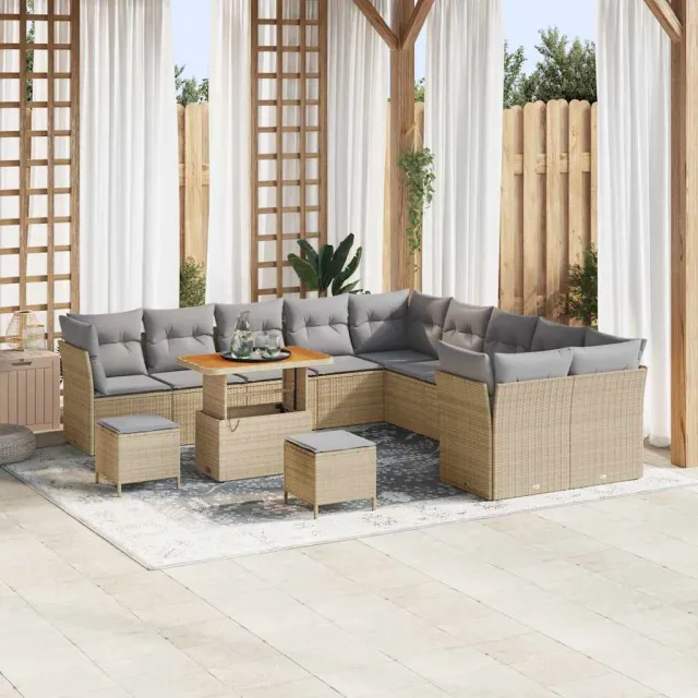 vidaXL Tuinbankenset 13 st Beige poly rattan, foto 2