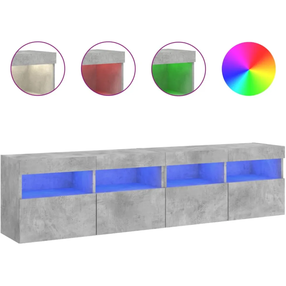 vidaXL Tv-wandmeubels met LED 2 st 80x30x40 cm betongrijs grijs, foto 3