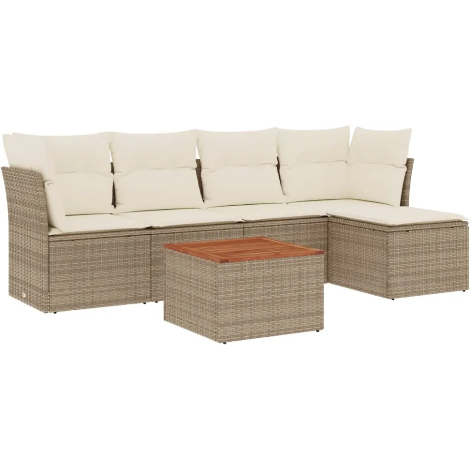 vidaXL 6-delige Loungeset met kussens poly rattan beige, foto 3