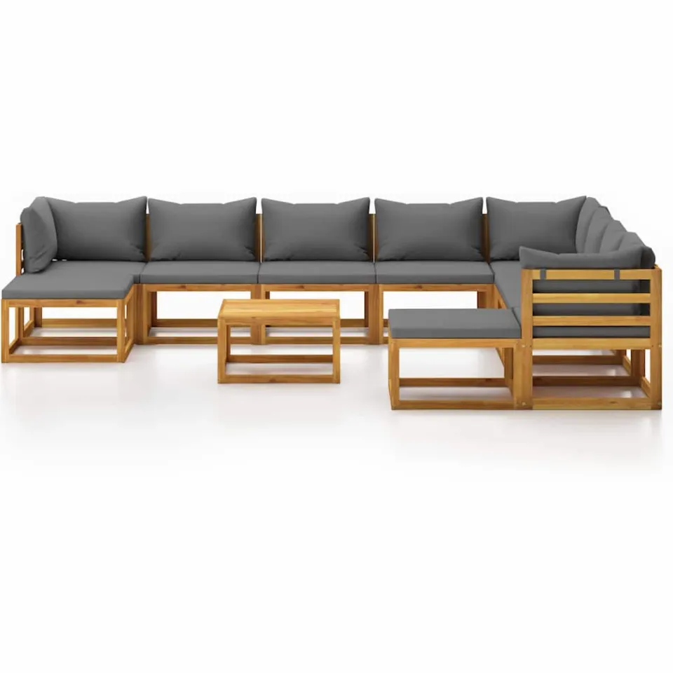 vidaXL 11-delige Loungeset met kussens massief acaciahout Grijs