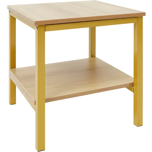 Happiq Bijzettafel met opbergruimte - Voor woonkamer of slaapkamer - Tafeltje met plank en opslagfunctie - Geel