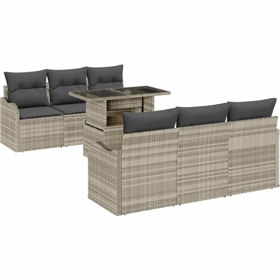 vidaXL Tuin Sofa Set 7 st Lichtgrijs poly rattan, foto 4