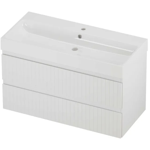 Proline Podium Badmeubelset Polystone Loft 1 Kraangat Gefreesd 100x46x62 cm Glans Wit Mat Wit