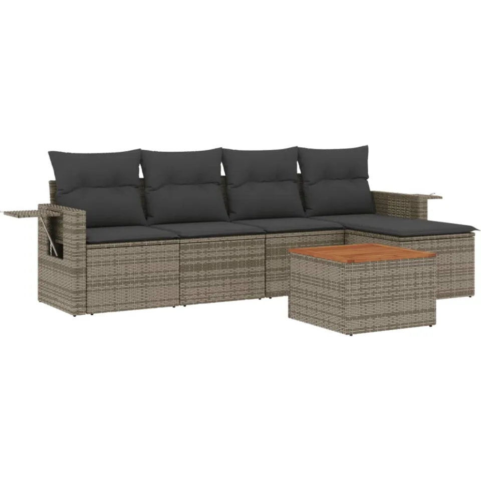 vidaXL 6-delige Loungeset met kussens poly rattan grijs, foto 3