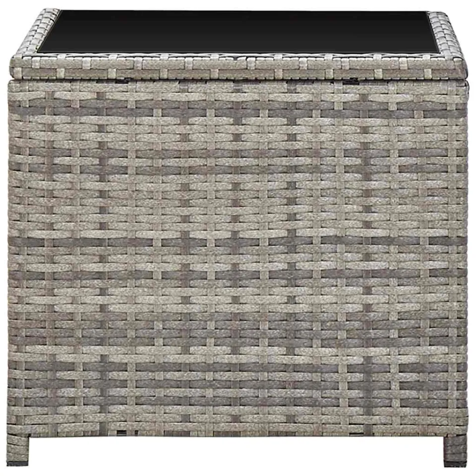 vidaXL Salontafel 45x45x40 cm poly rattan en glas grijs, foto 3