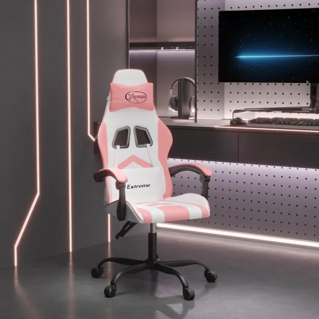 vidaXL Gamestoel draaibaar kunstleer wit en roze, foto 2