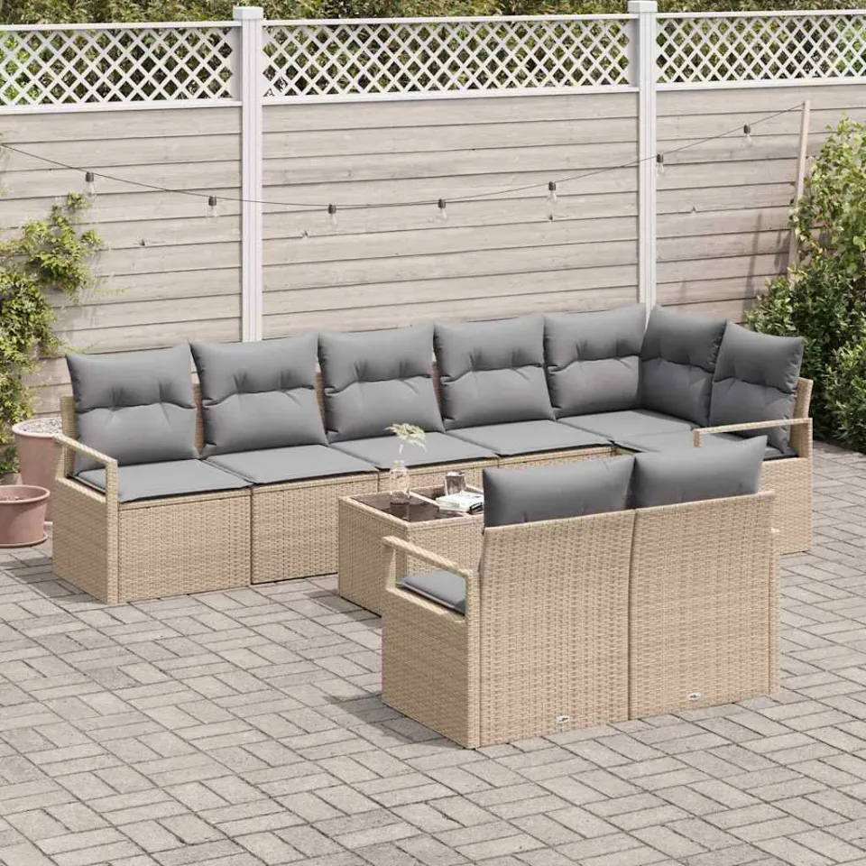 vidaXL Bankstel 9 st Beige poly rattan, foto 3