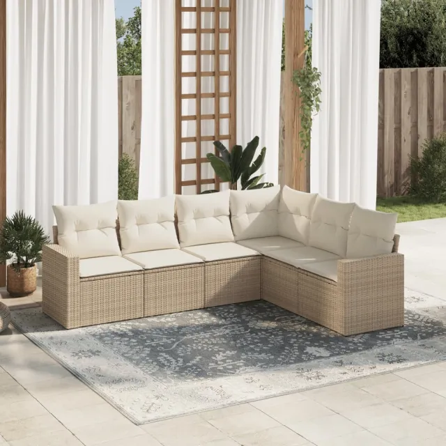 vidaXL 6-delige Loungeset met kussens poly rattan beige, foto 2