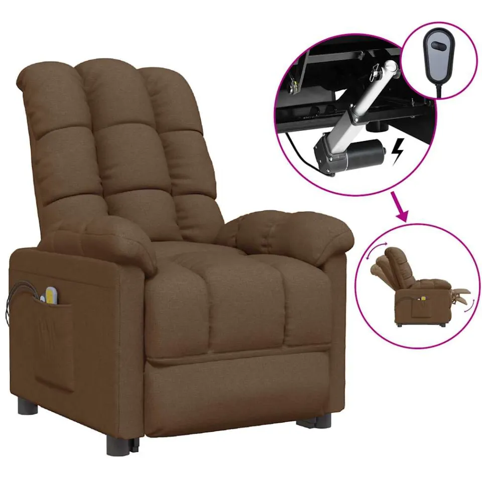 vidaXL Massagestoel elektrisch verstelbaar stof bruin, foto 3