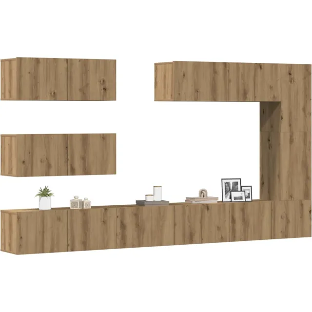 vidaXL 7-delig Tv-meubelset wandmontage bewerkt hout artisanaal eiken Bruin