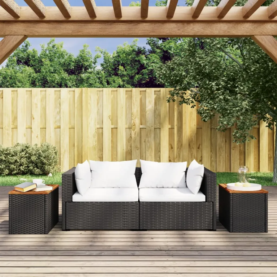 vidaXL Tuinbijzettafels 2 st 55x34x37 cm hout poly rattan zwart, foto 2