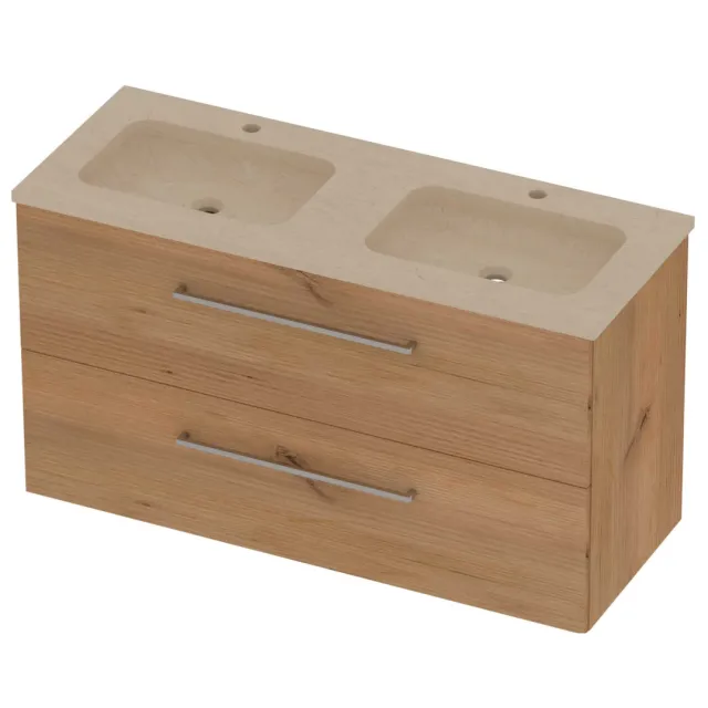 Basic-Line Rocky 46 Badmeubelset Hardsteen 120x46x62 cm R46SSDWO120D2 Whisky Oak Sand Stone Beige