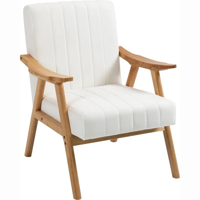Homona Scandinavische fauteuil - Met houten frame en fluweellook bekleding - 68 x 74 x 82 cm - Crème