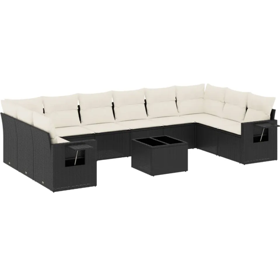 vidaXL 11-delige Loungeset met kussens poly rattan zwart