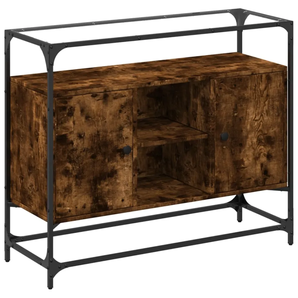 vidaXL Dressoir met glazen blad 98x35x81 cm hout gerookt eikenkleurig, foto 3