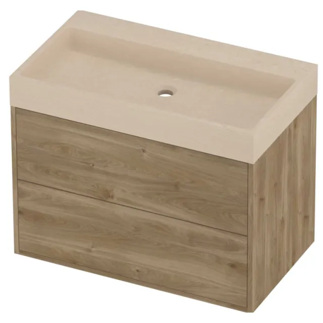 Proline Evoli Badmeubelset Hardsteen Loft 2 Laden 80x46x62 cm Sand Stone Cider Oak Eiken