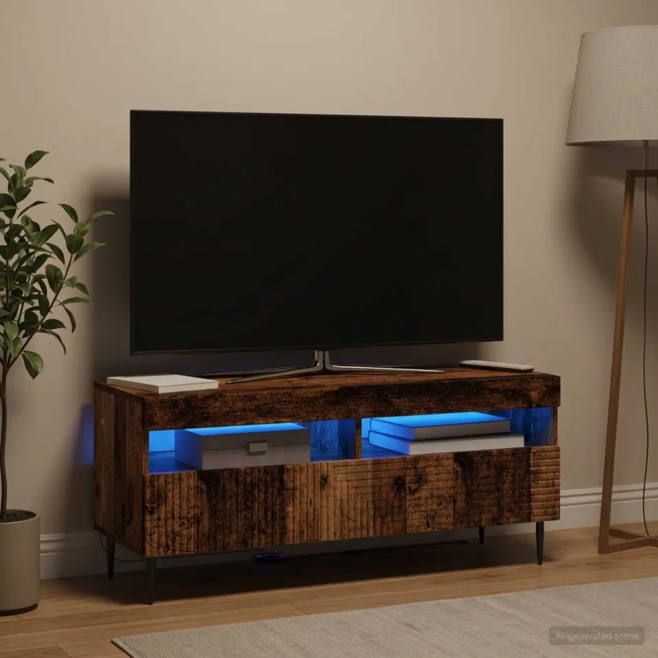 vidaXL LED tv-meubel HAARLEM 100 x 35 x 43 cm Oud hout Bewerkt hout bruin, foto 4
