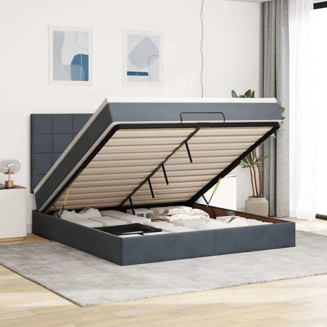 vidaXL Ottoman bed met matrassen en LED's 160x200cm fluweel grijs