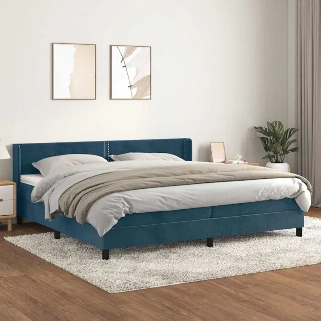vidaXL Boxspring met matras fluweel donkerblauw 200x200 cm blauw