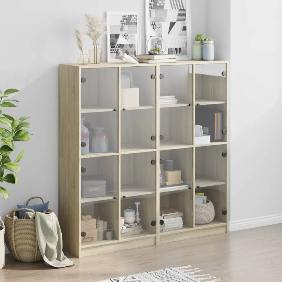 vidaXL Boekenkast met deuren 136x37x142 cm hout sonoma eikenkleurig, foto 3